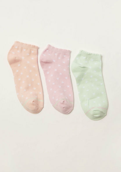 Juniors Star Print Ankle Length Socks with Scallop Hem - Set of 3