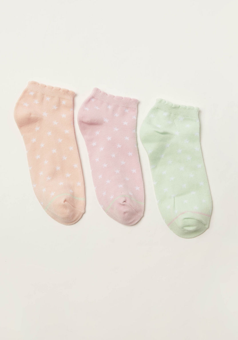 Juniors Star Print Ankle Length Socks with Scallop Hem - Set of 3-Socks-image-0