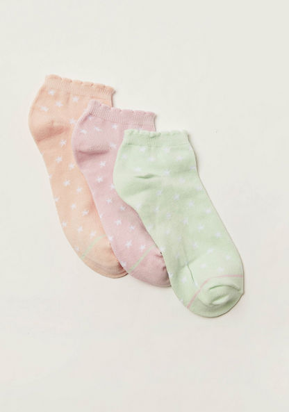 Juniors Star Print Ankle Length Socks with Scallop Hem - Set of 3
