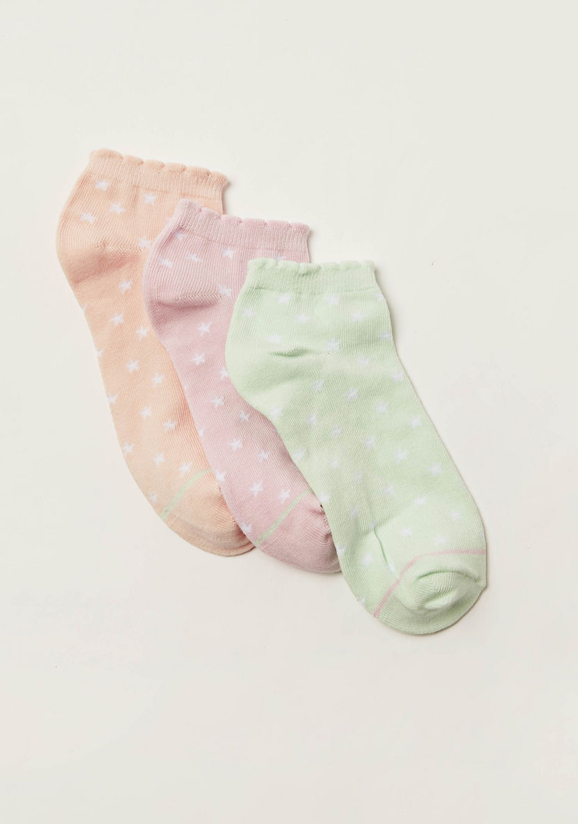 Juniors Star Print Ankle Length Socks with Scallop Hem - Set of 3-Socks-image-1