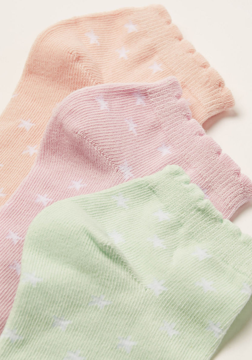 Juniors Star Print Ankle Length Socks with Scallop Hem - Set of 3-Socks-image-2