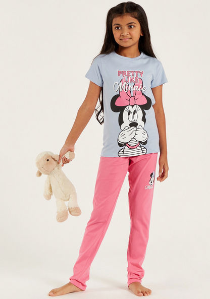 Disney Minnie Mouse Print T-shirt and Pyjama Set-Nightwear-image-0
