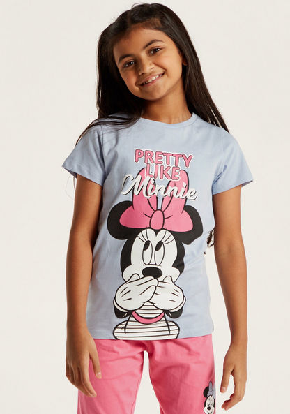 Disney Minnie Mouse Print T-shirt and Pyjama Set-Nightwear-image-2