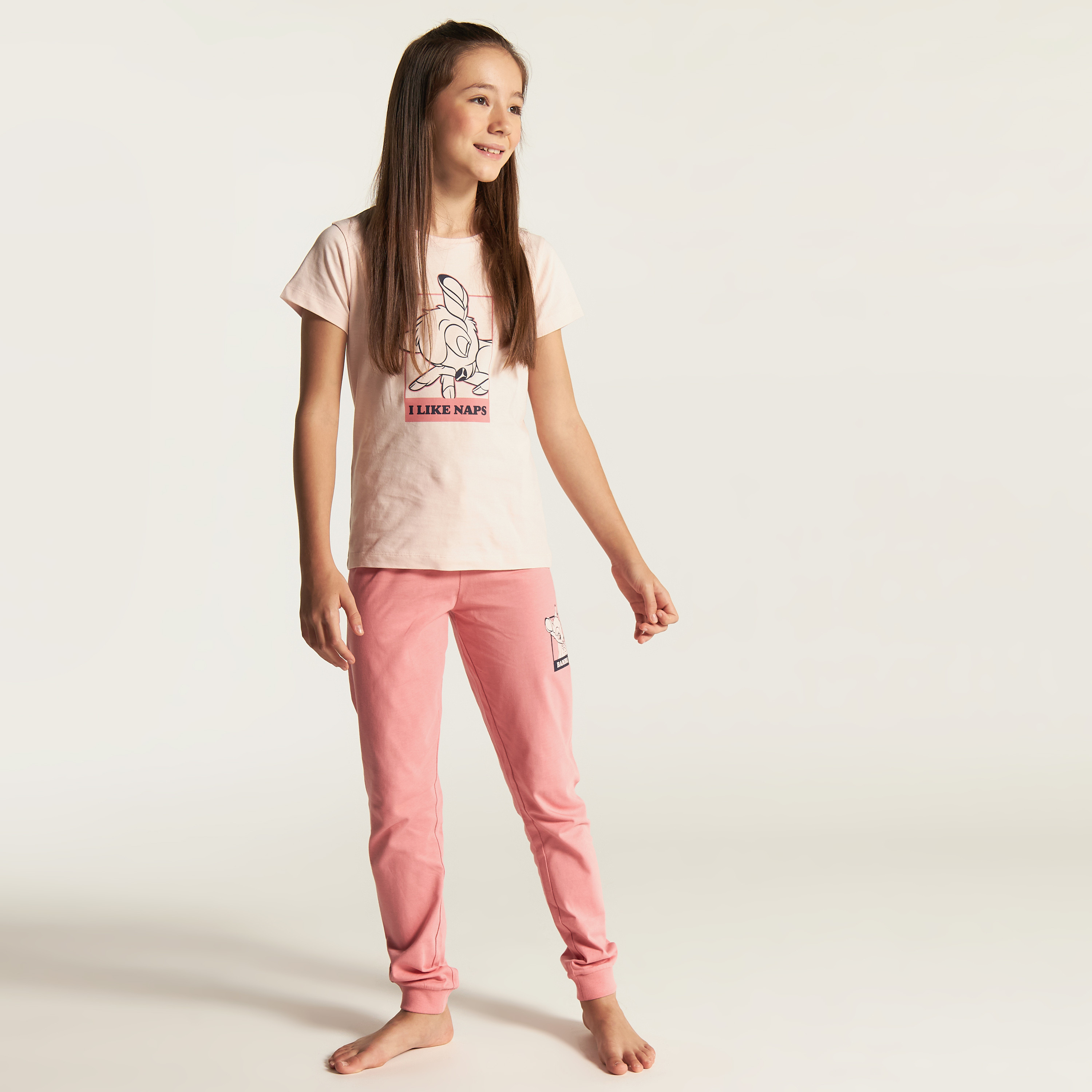 Bambi Print Short Sleeve T-shirt and Pyjama Set-girls-clothing-nightwear-image-1