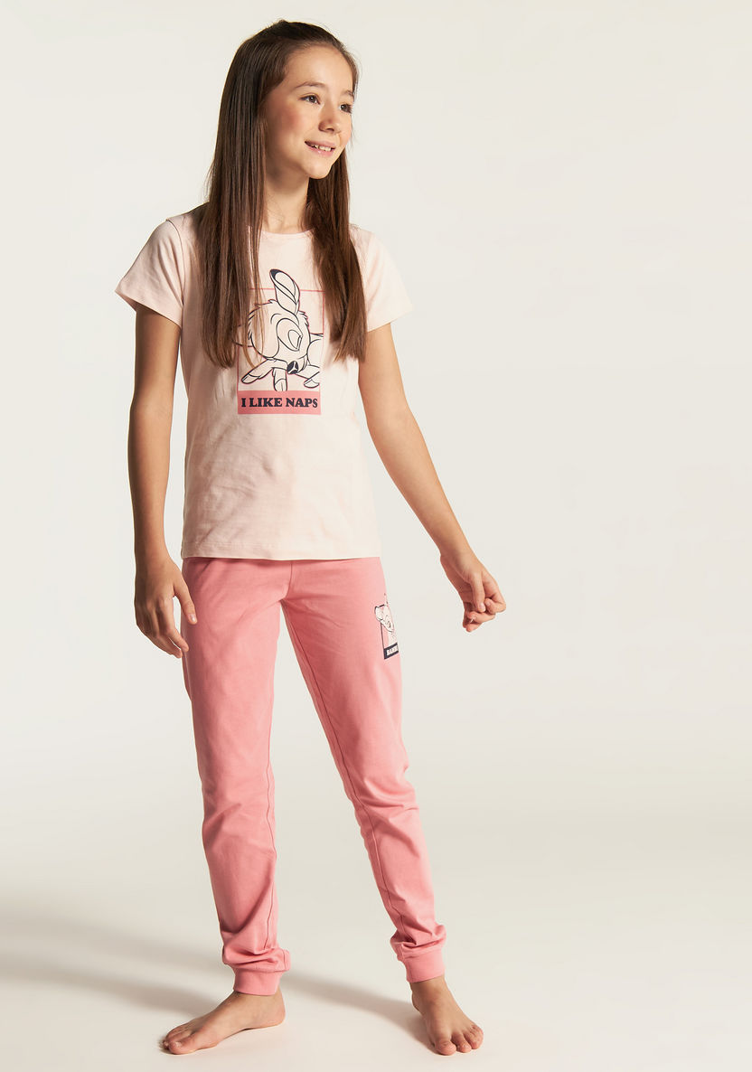 Bambi Print Short Sleeve T-shirt and Pyjama Set-Nightwear-image-0