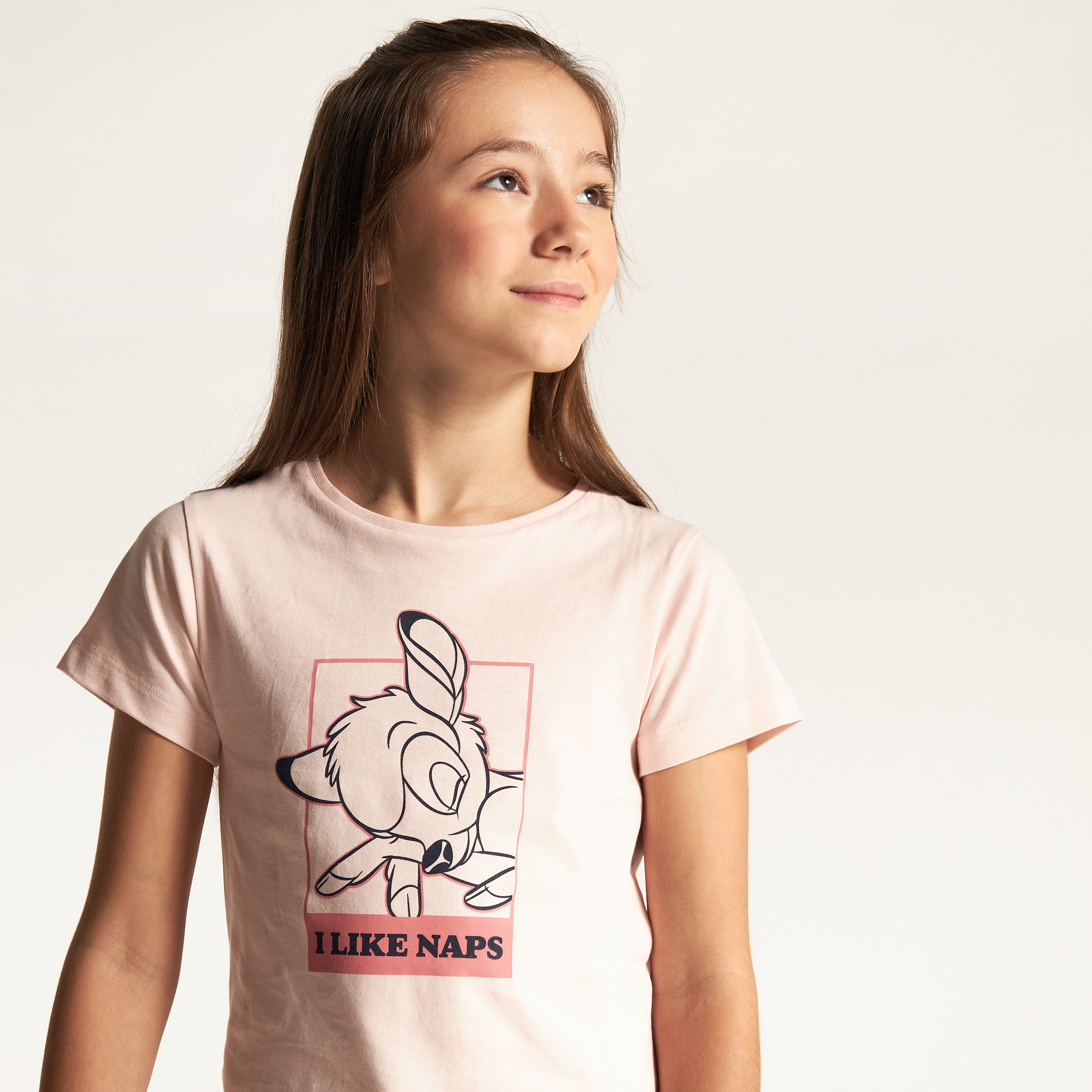 Bambi Print Short Sleeve T-shirt and Pyjama Set-girls-clothing-nightwear-image-2