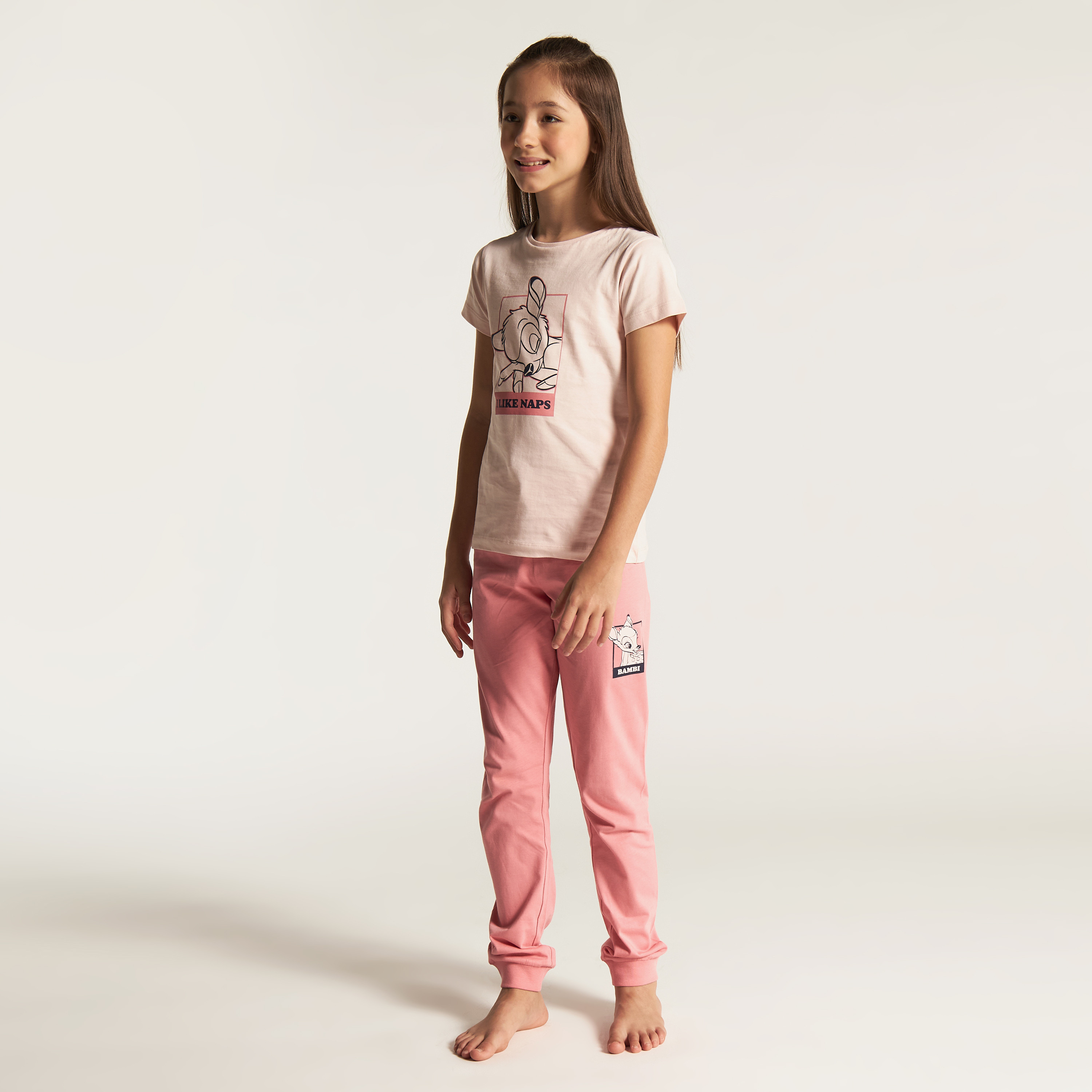 Bambi Print Short Sleeve T-shirt and Pyjama Set-girls-clothing-nightwear-image-5