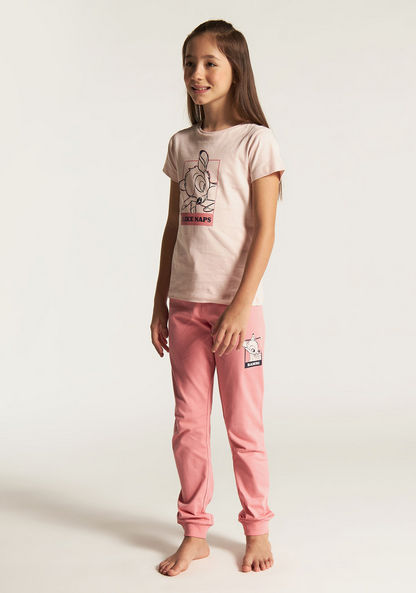Bambi Print Short Sleeve T-shirt and Pyjama Set-Nightwear-image-4