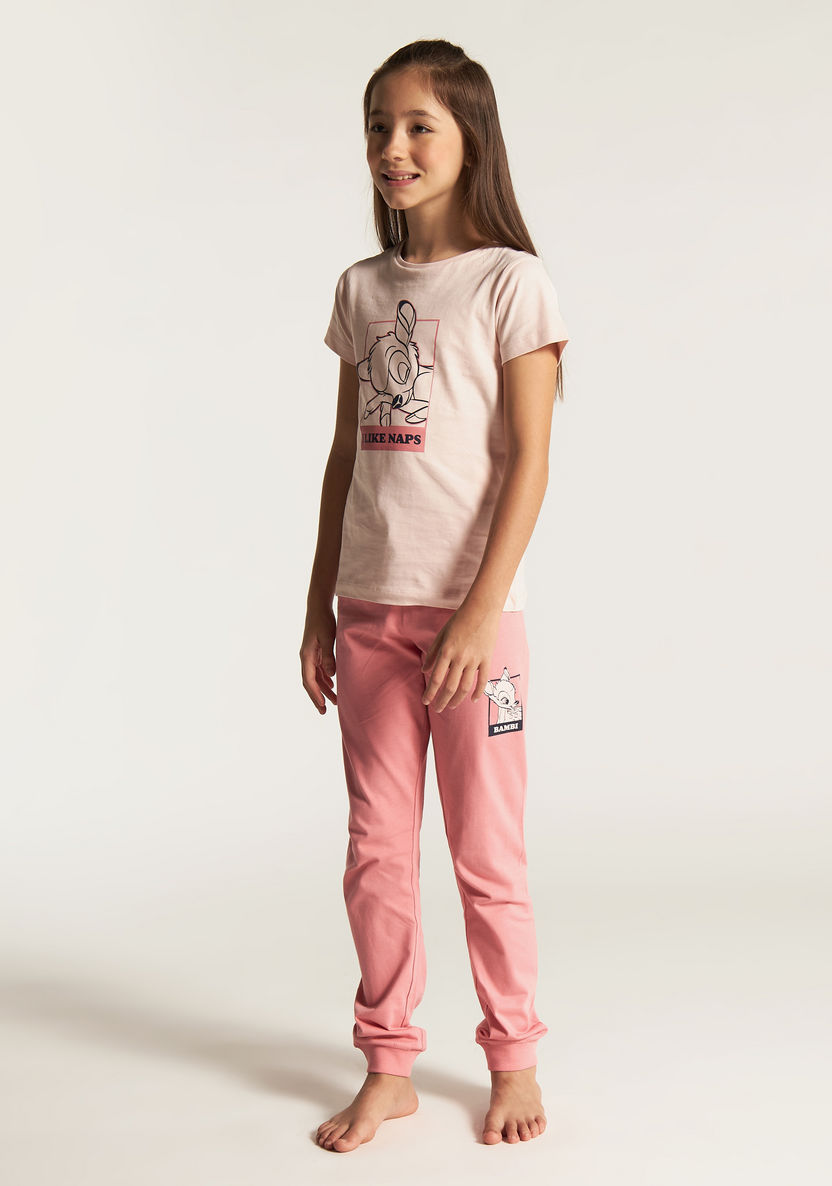 Bambi Print Short Sleeve T-shirt and Pyjama Set-Nightwear-image-4