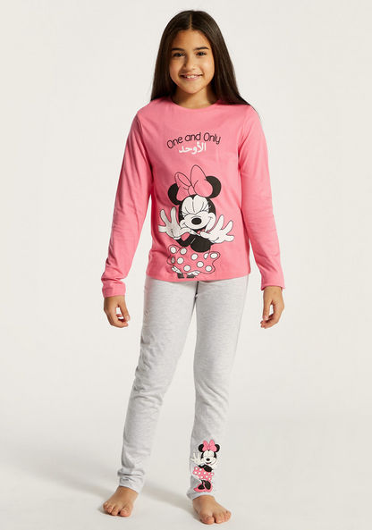 Minnie Mouse Print Long Sleeve T-shirt and Pyjama Set-Nightwear-image-1