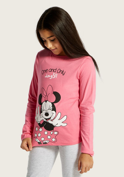 Minnie Mouse Print Long Sleeve T-shirt and Pyjama Set-Nightwear-image-2