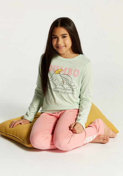 Dumbo Print Long Sleeve T-shirt and Pyjama Set-Nightwear-image-0