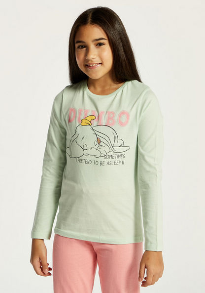 Dumbo Print Long Sleeve T-shirt and Pyjama Set-Nightwear-image-2