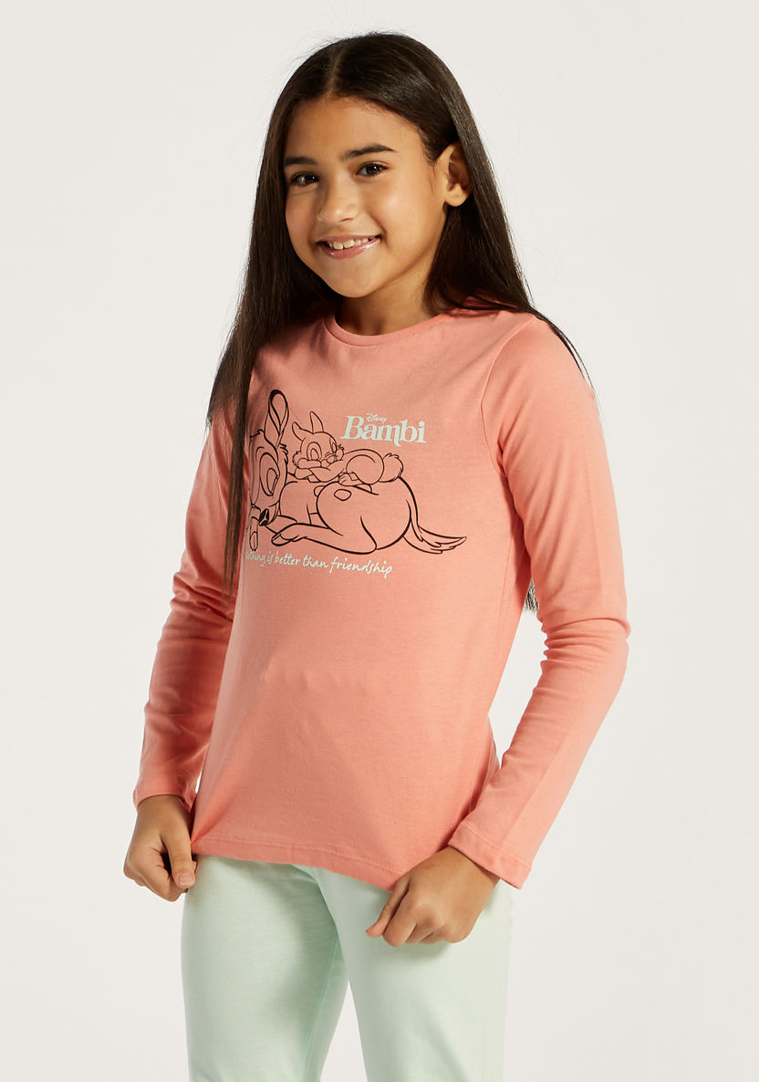 Bambi Print Long Sleeve T-shirt and Pyjama Set-Nightwear-image-2