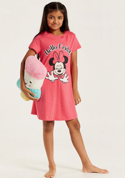 Disney Minnie Mouse Print Round Neck Nightdress with Short Sleeves