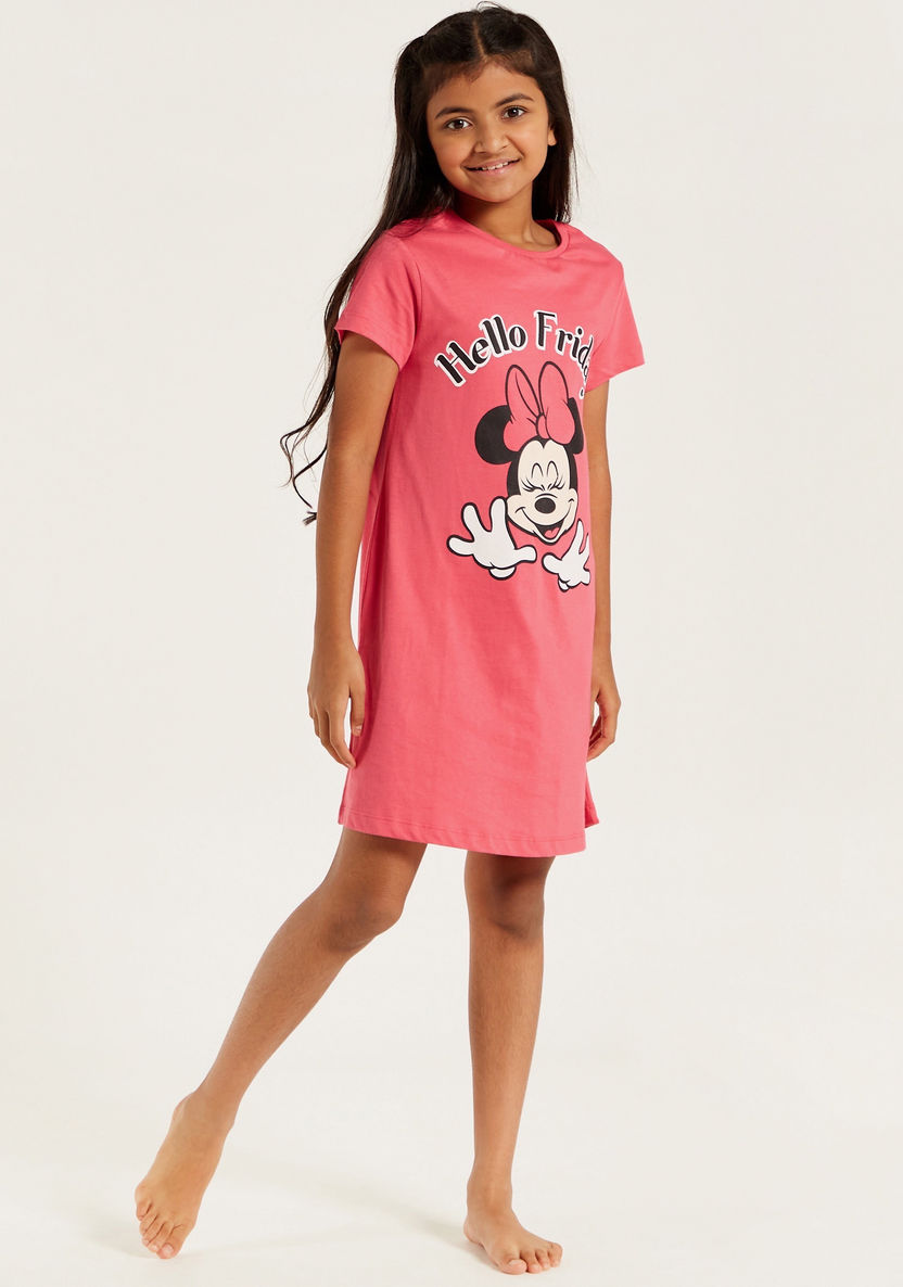 Disney Minnie Mouse Print Round Neck Nightdress with Short Sleeves-Nightwear-image-1