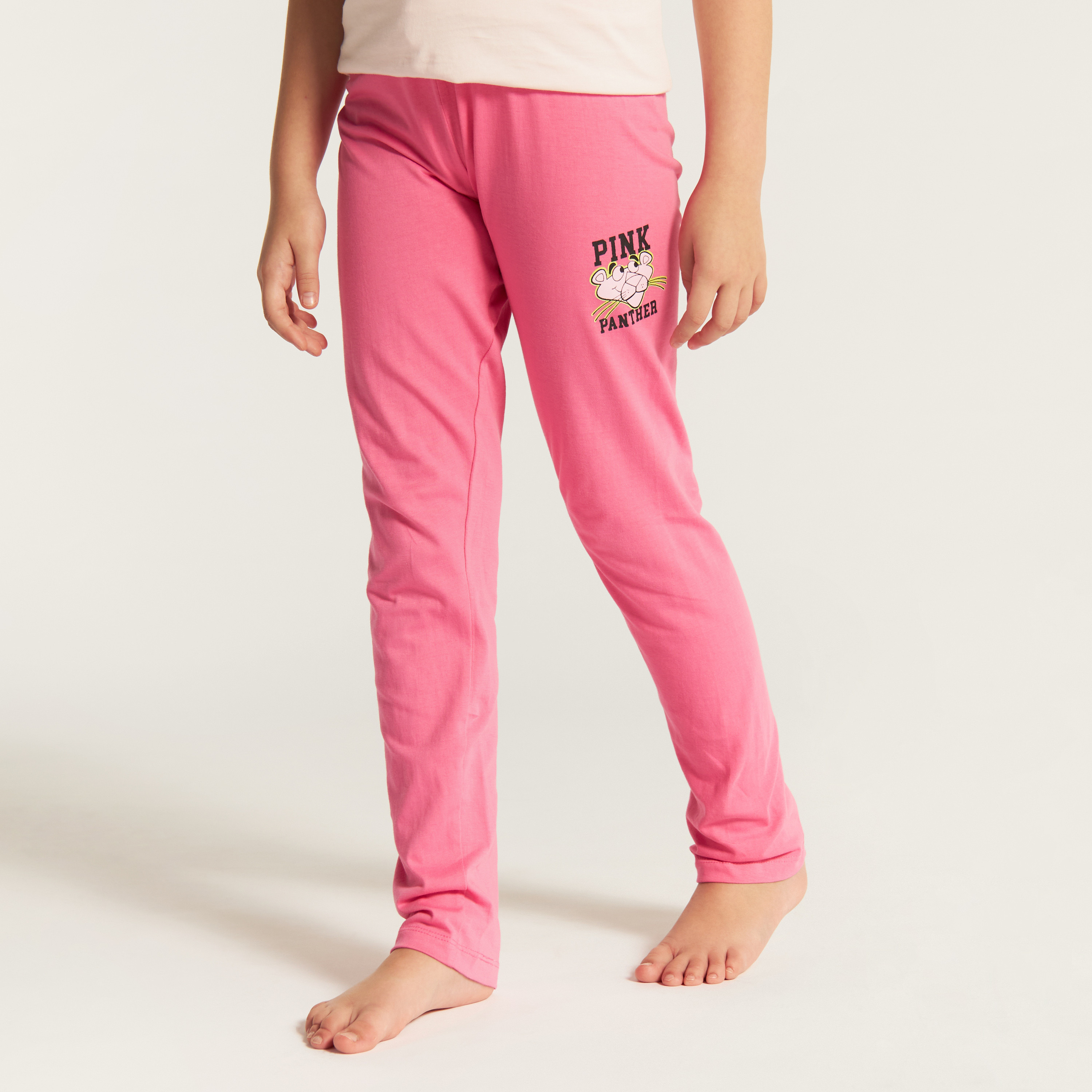 The Pink Panther Print Crew Neck T-shirt and Elasticated Pyjama Set-girls-clothing-nightwear-image-4