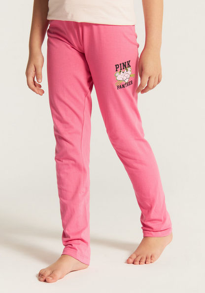 The Pink Panther Print Crew Neck T-shirt and Elasticated Pyjama Set