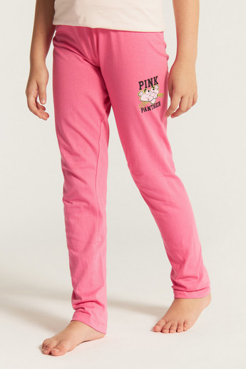 The Pink Panther Print Crew Neck T-shirt and Elasticated Pyjama Set