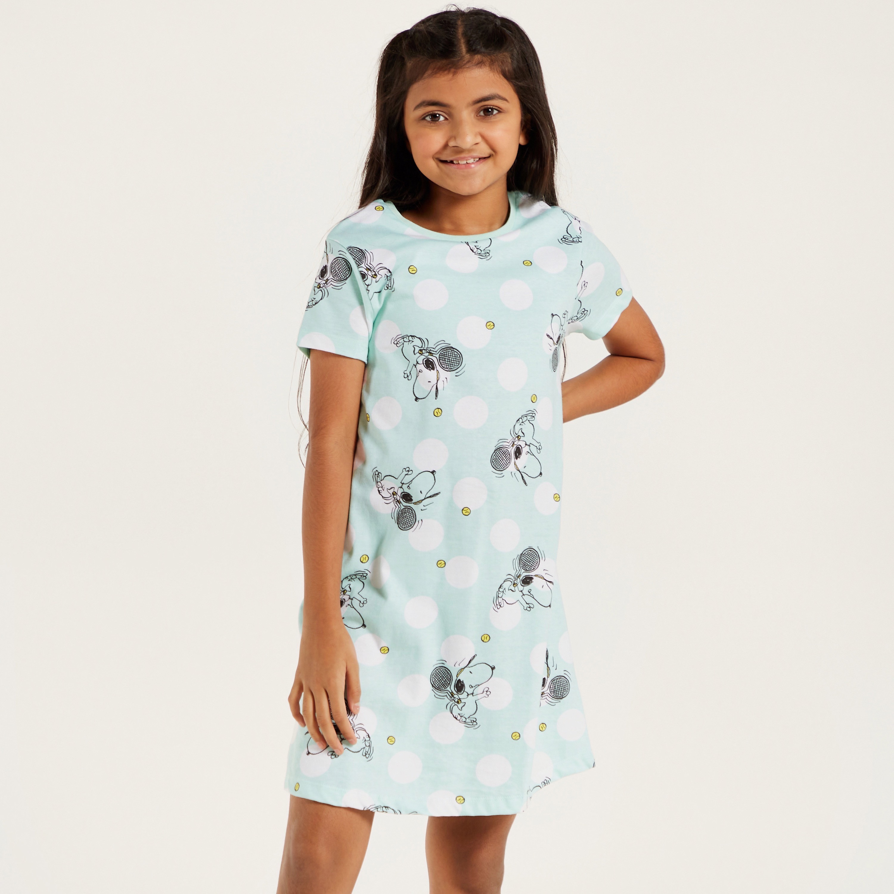 قميص نوم بياقة مستديرة وأكمام قصيرة وطبعات بيناتس-girls-clothing-nightwear-image-2