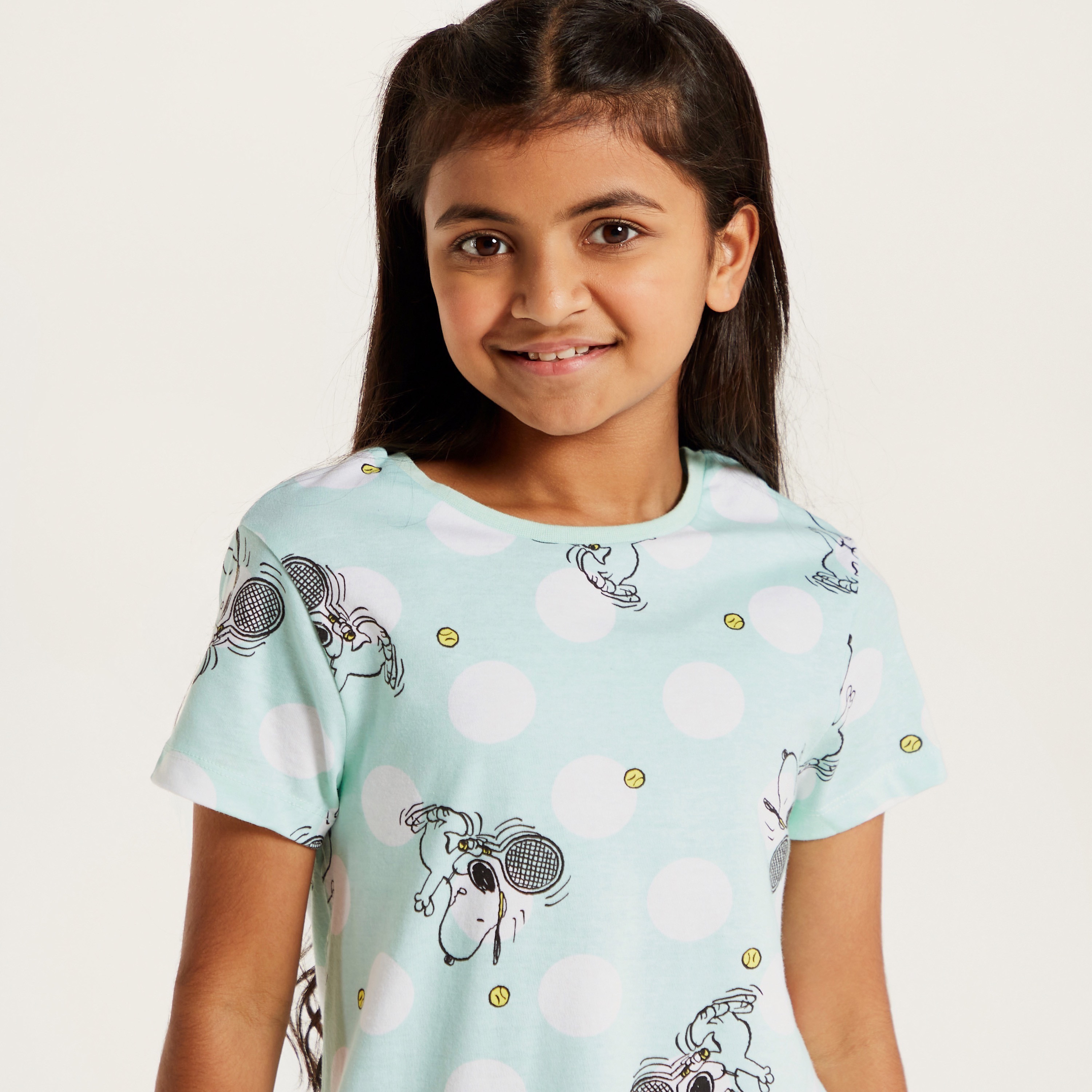 قميص نوم بياقة مستديرة وأكمام قصيرة وطبعات بيناتس-girls-clothing-nightwear-image-3