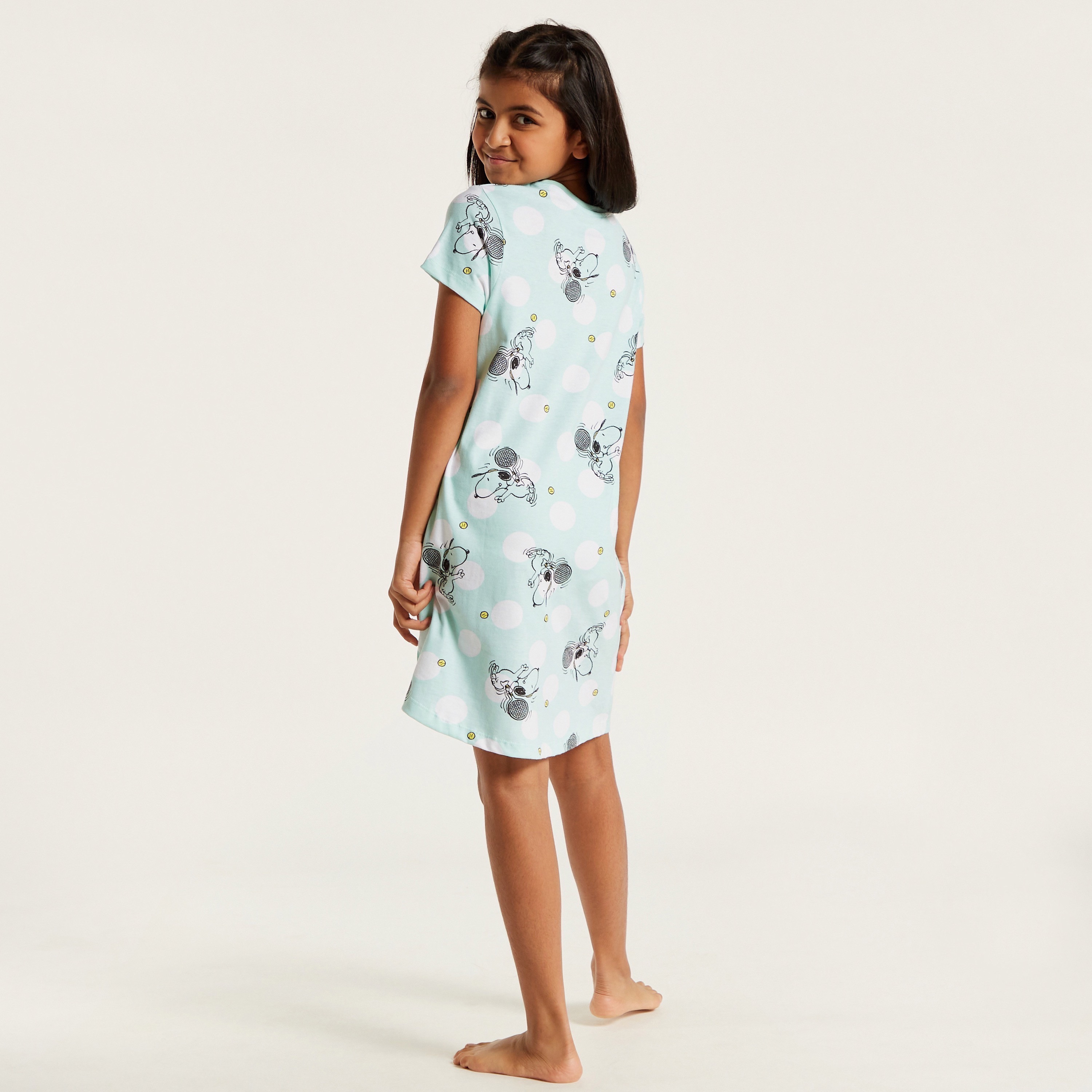 قميص نوم بياقة مستديرة وأكمام قصيرة وطبعات بيناتس-girls-clothing-nightwear-image-4