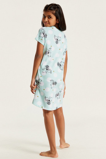 Peanuts Print Round Neck Nightdress with Short Sleeves