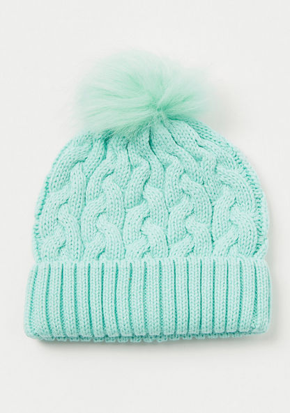 Juniors Cable Knit Textured Beanie Cap with Pom-Pom-Caps-image-0