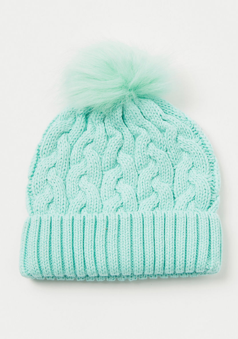 Juniors Cable Knit Textured Beanie Cap with Pom-Pom-Caps-image-0