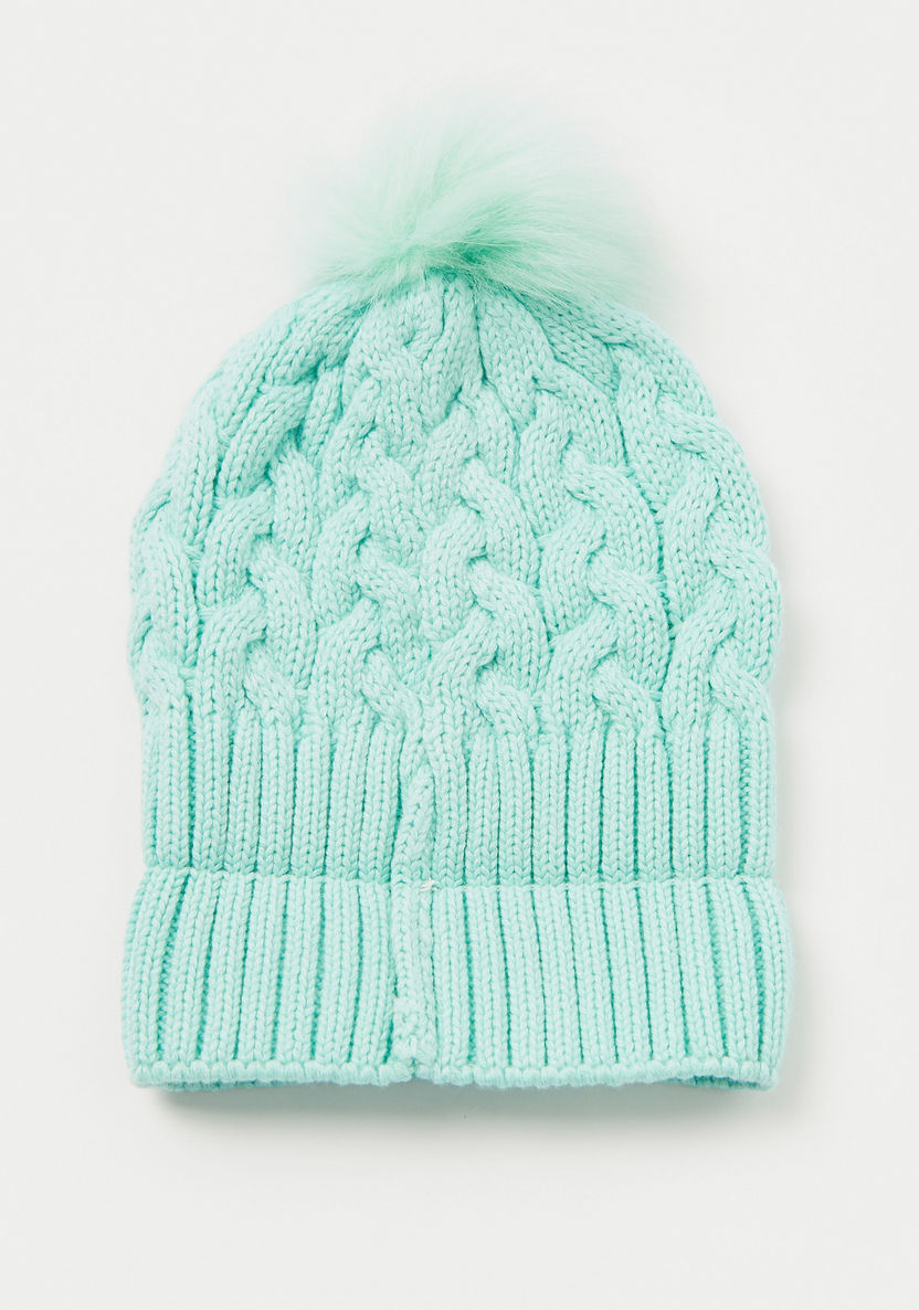 Juniors Cable Knit Textured Beanie Cap with Pom-Pom-Caps-image-2