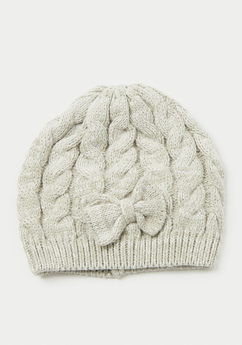 Juniors Cable Knitted Beanie with Bow Accent-Caps-image-0