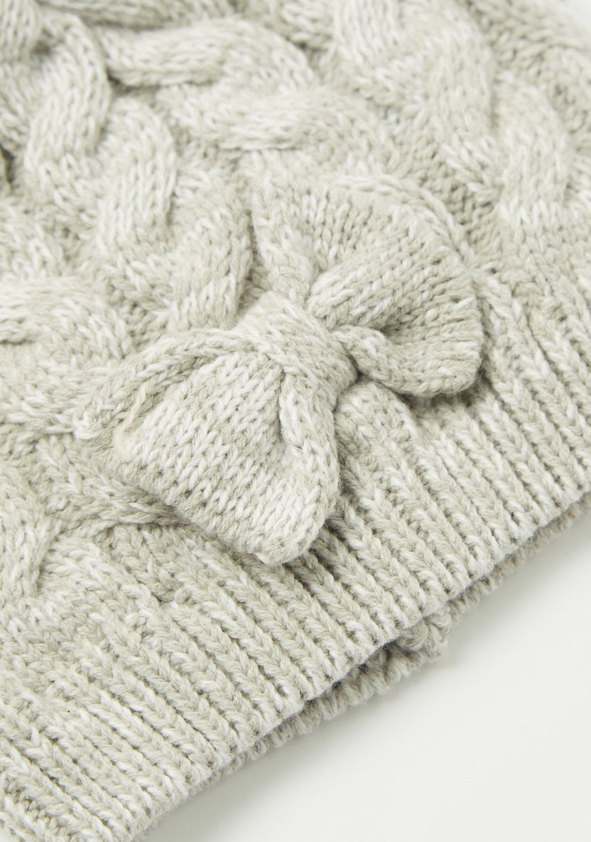 Juniors Cable Knitted Beanie with Bow Accent-Caps-image-1