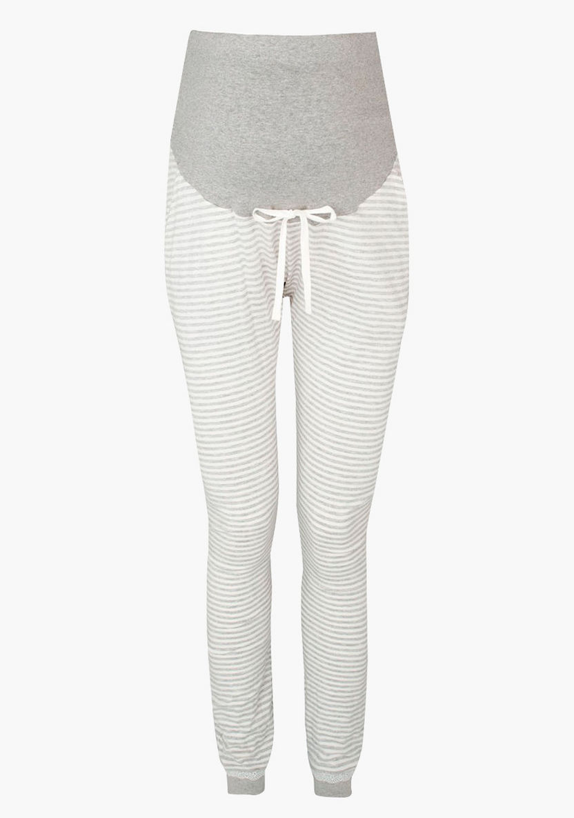 JoJo Maman Bebe Maternity Plain Sleeveless Top with Striped Jog Pants-Nightwear-image-2