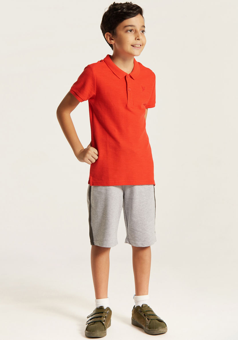 Juniors Solid Polo T-shirt with Short Sleeves and Button Closure-T Shirts-image-0
