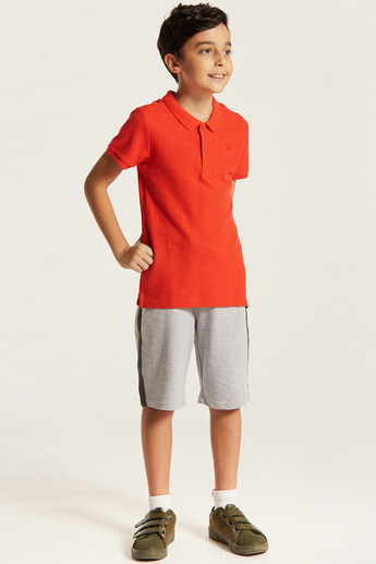 Juniors Solid Polo T-shirt with Short Sleeves and Button Closure