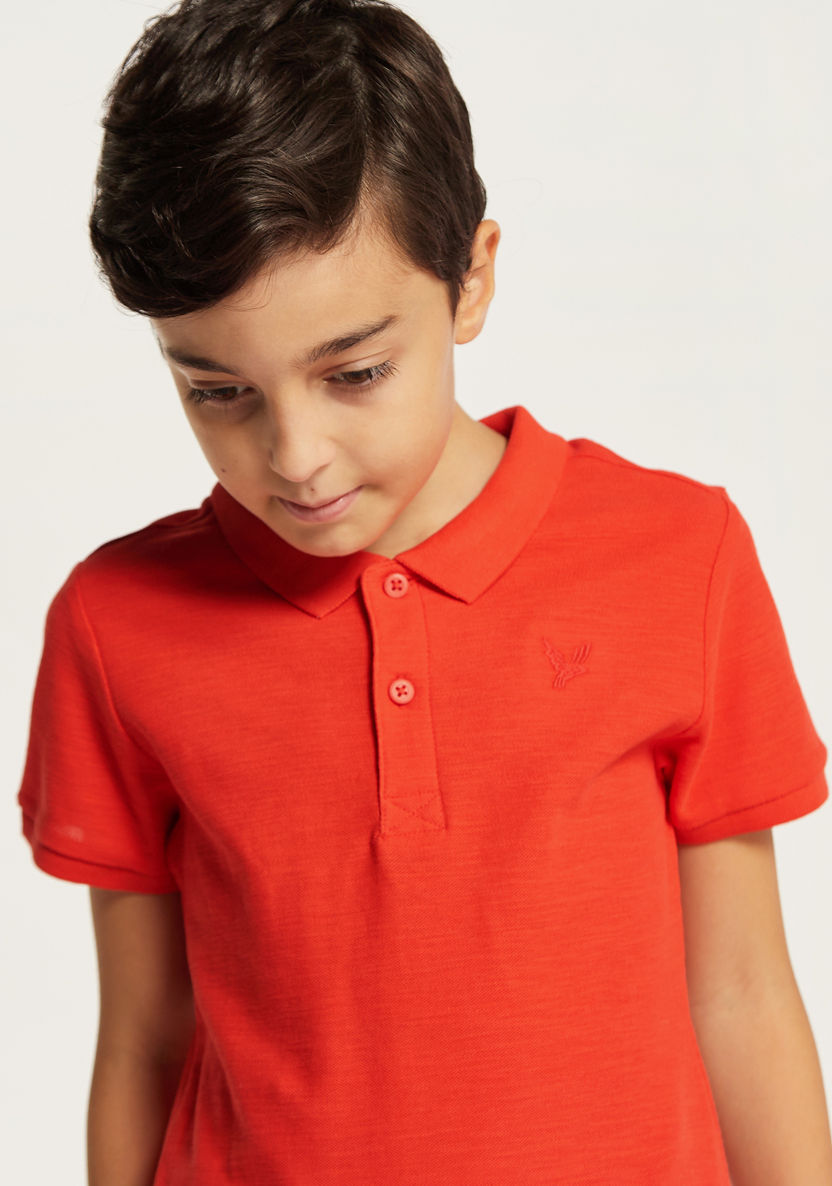 Juniors Solid Polo T-shirt with Short Sleeves and Button Closure-T Shirts-image-2