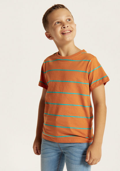 Juniors Striped Crew Neck T-shirt with Short Sleeves-T Shirts-image-0