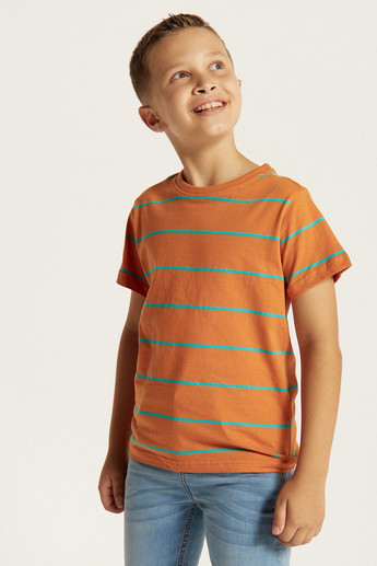 Juniors Striped Crew Neck T-shirt with Short Sleeves