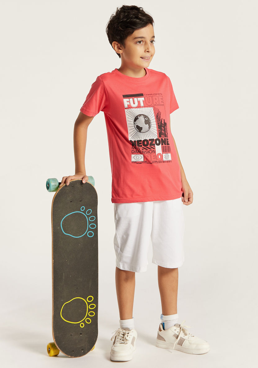 Juniors Graphic Print T-shirt with Crew Neck and Short Sleeves-T Shirts-image-0