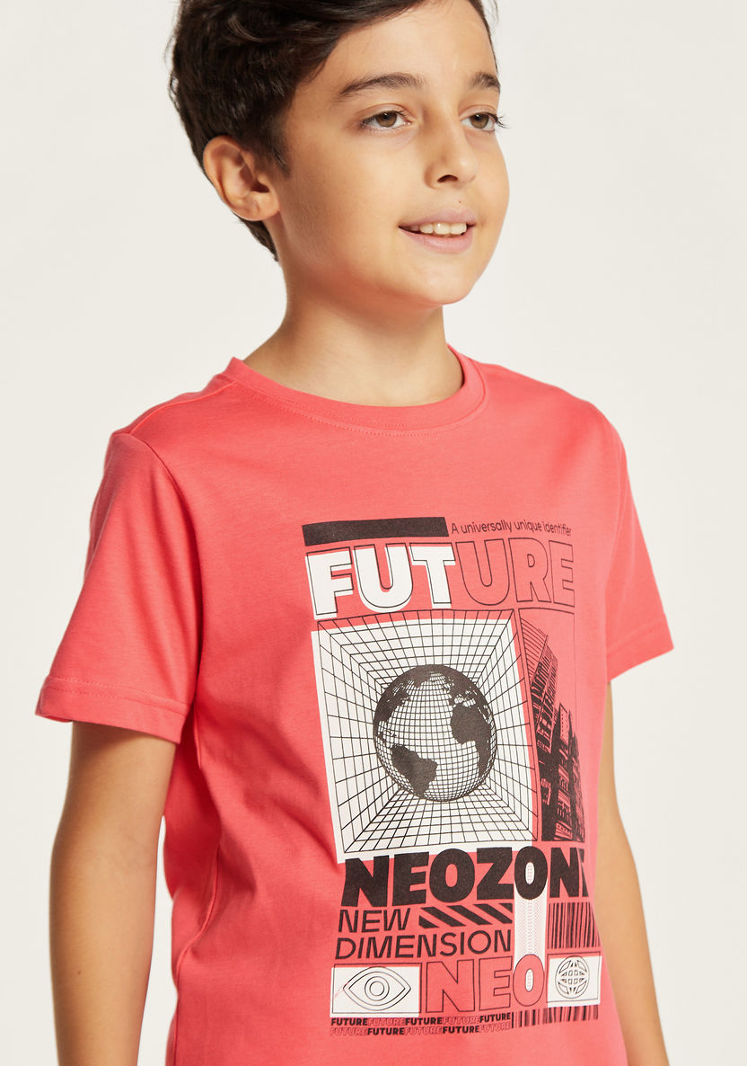 Juniors Graphic Print T-shirt with Crew Neck and Short Sleeves-T Shirts-image-2