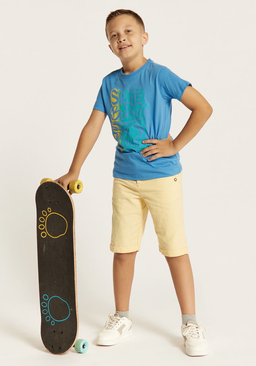 Juniors Skateboard Print Crew Neck T-shirt with Short Sleeves-T Shirts-image-0