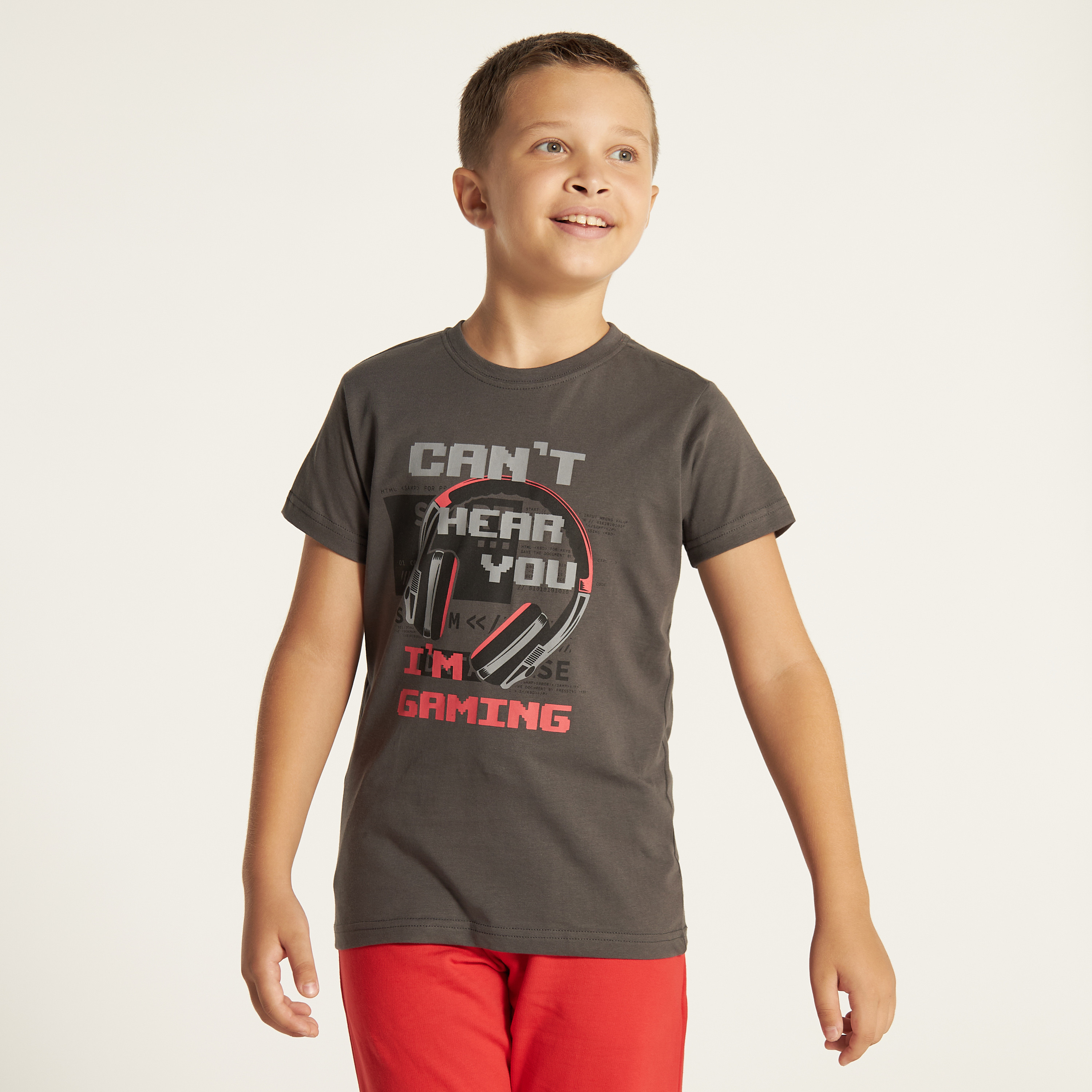 Juniors Typographic Print T-shirt with Crew Neck and Short Sleeves-boys-clothing-tshirtsandpolos-image-2