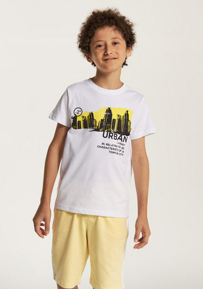 Juniors Printed Crew Neck T-shirt with Short Sleeves
