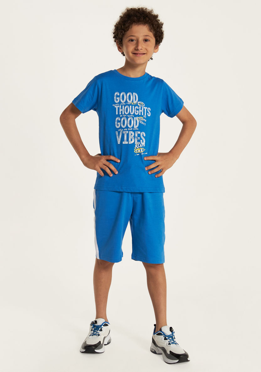 Juniors Typographic Print T-shirt with Crew Neck and Short Sleeves-T Shirts-image-1