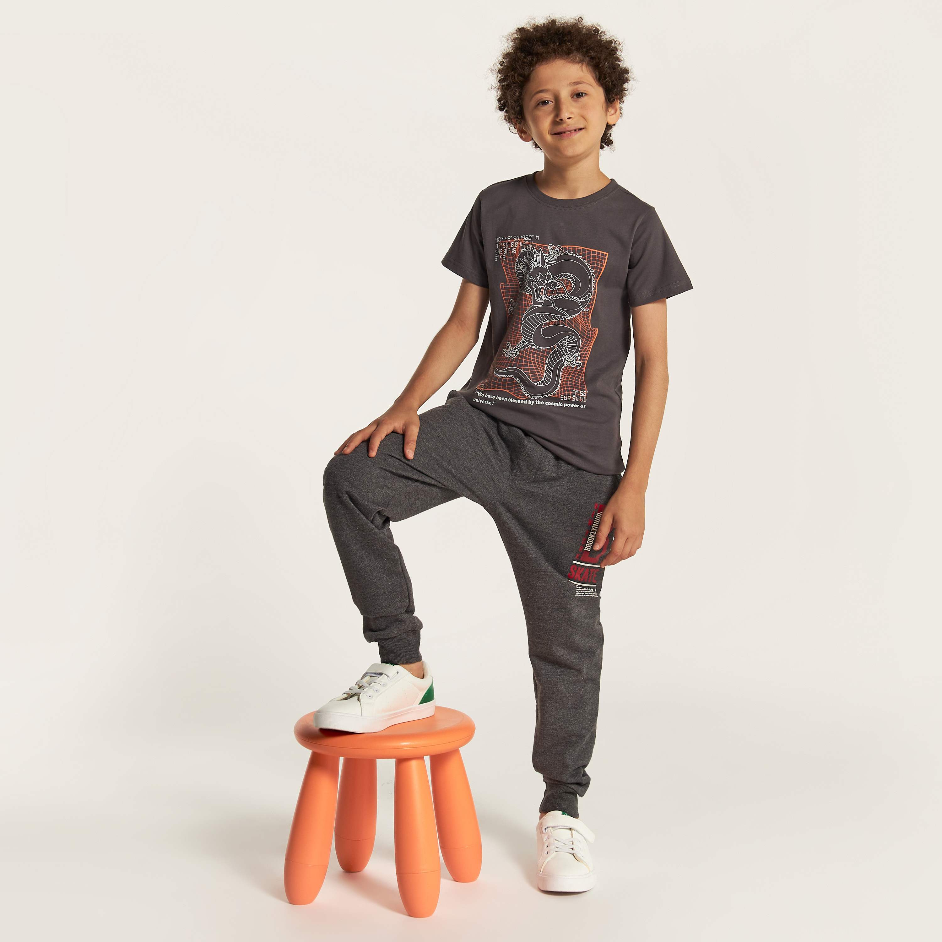 Juniors Graphic Print Crew Neck T-shirt with Short Sleeves-boys-clothing-tshirtsandpolos-image-1