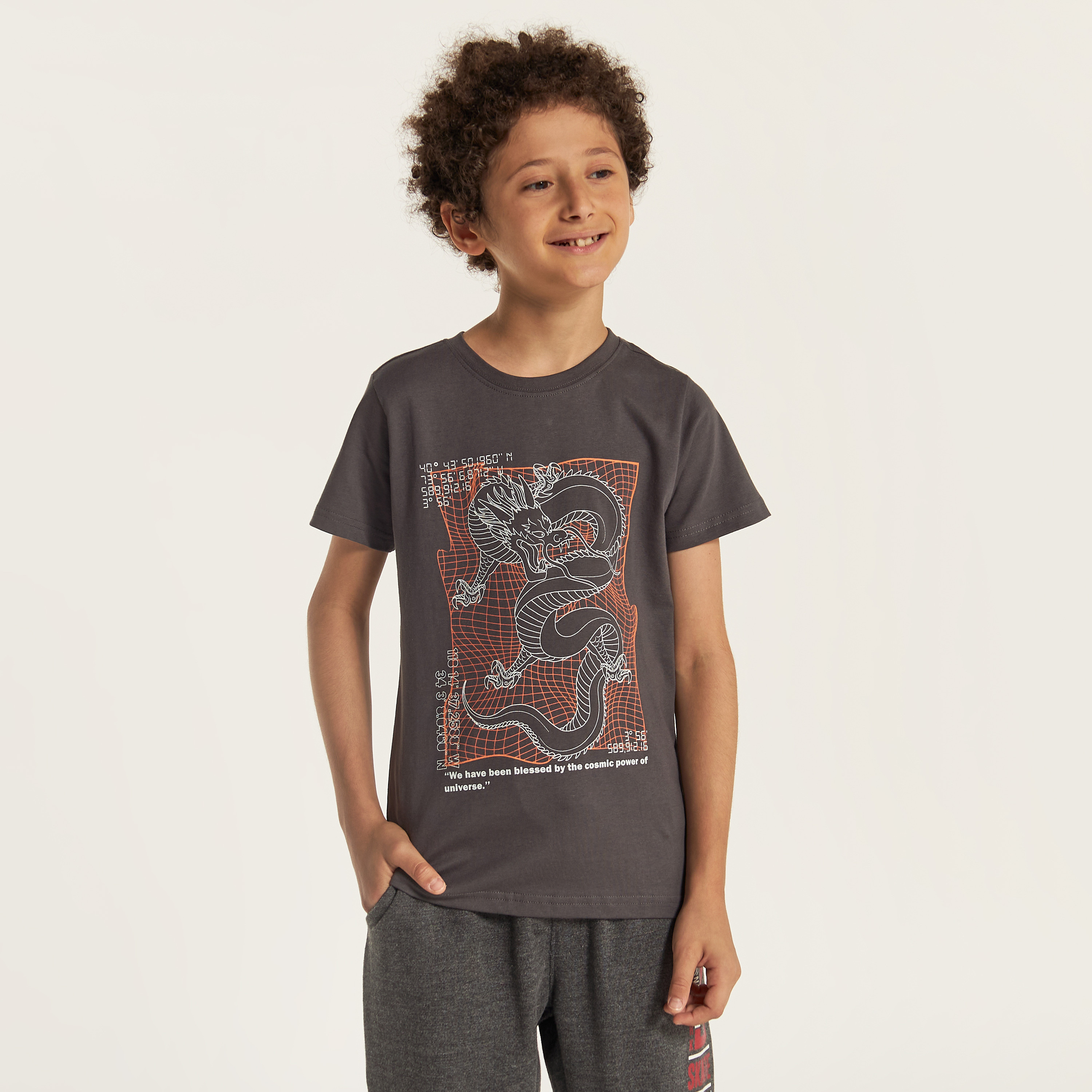 Juniors Graphic Print Crew Neck T-shirt with Short Sleeves-boys-clothing-tshirtsandpolos-image-3