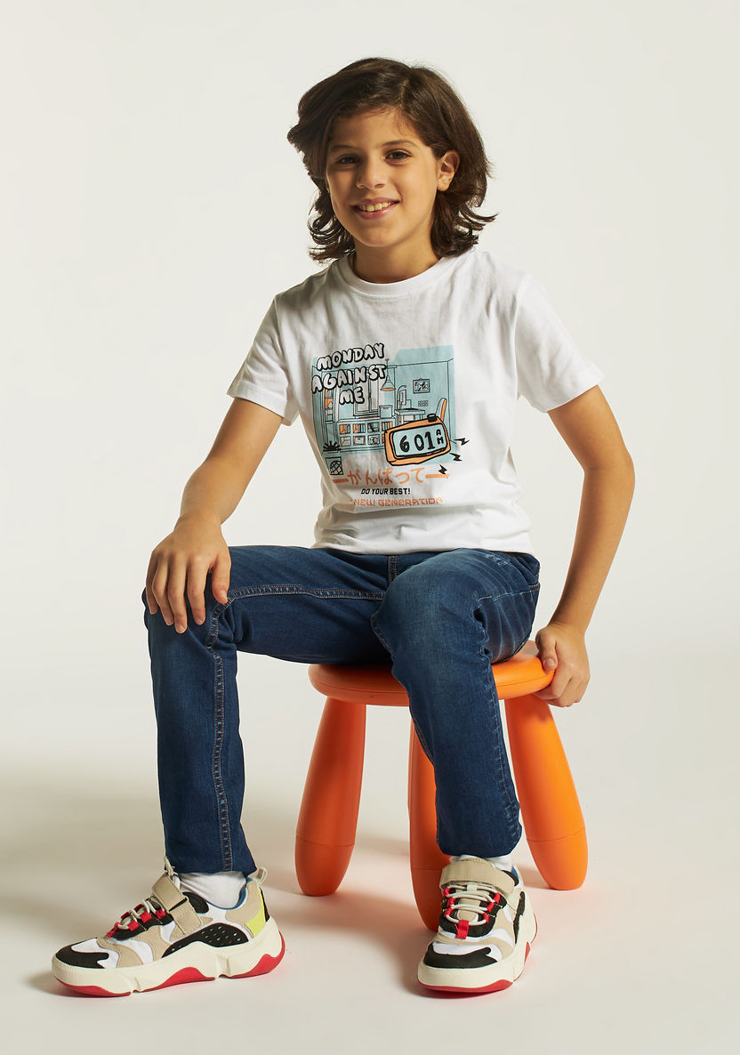 Juniors Printed Crew Neck T-shirt with Short Sleeves-T Shirts-image-0