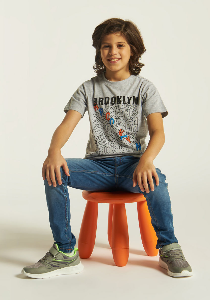 Juniors Printed Crew Neck T-shirt with Short Sleeves-T Shirts-image-0