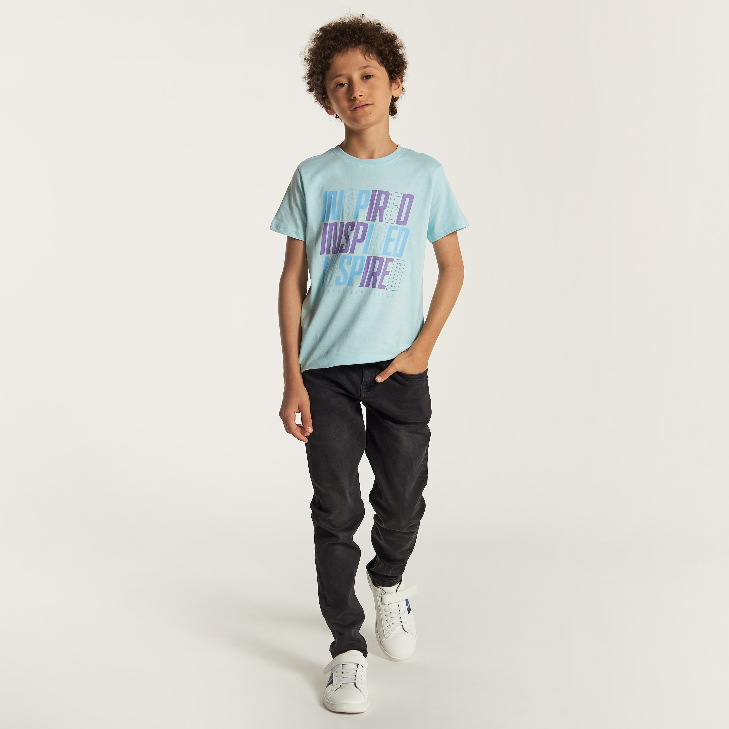 Juniors Typographic Print T-shirt with Crew Neck and Short Sleeves-boys-clothing-tshirtsandpolos-image-2