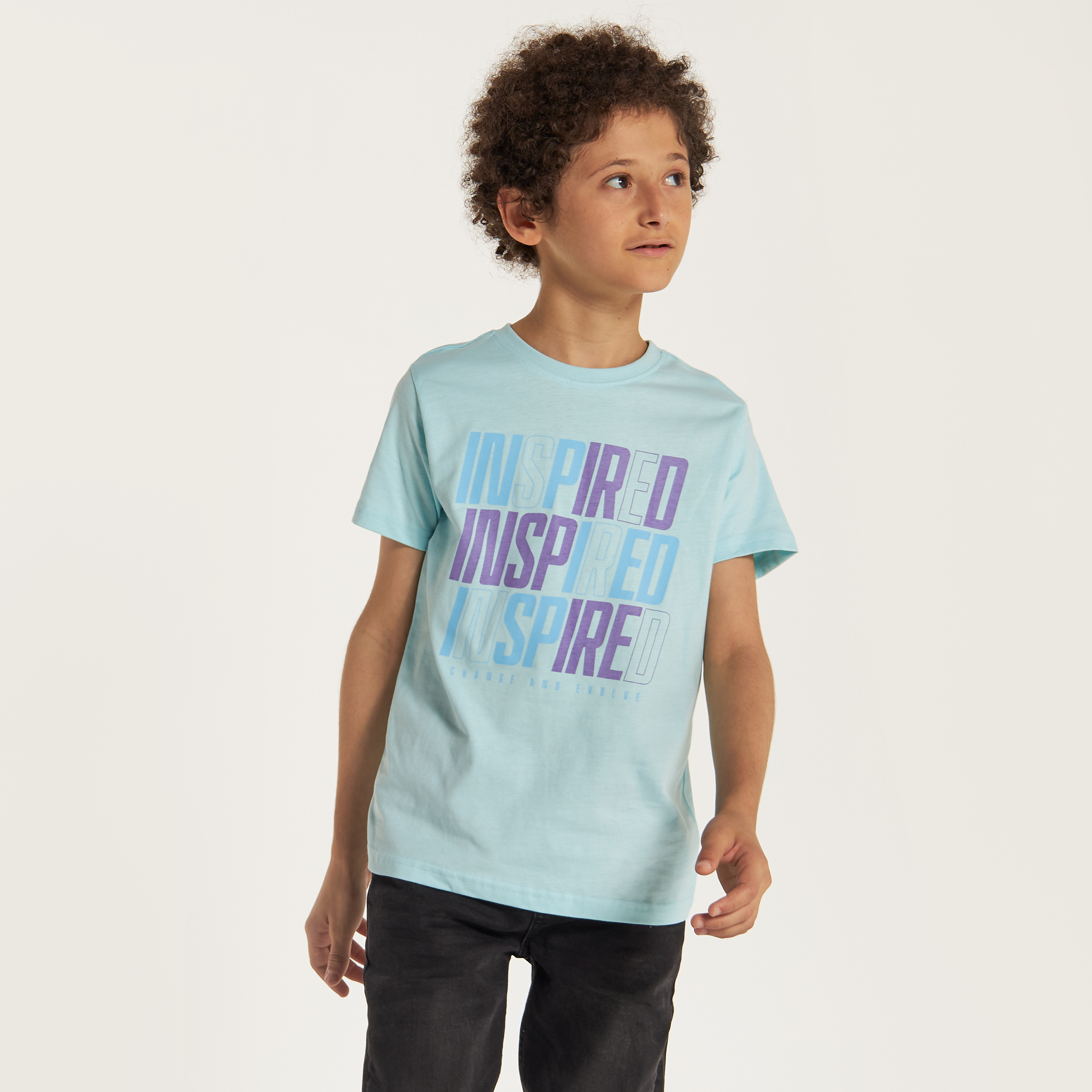 Juniors Typographic Print T-shirt with Crew Neck and Short Sleeves-boys-clothing-tshirtsandpolos-image-3